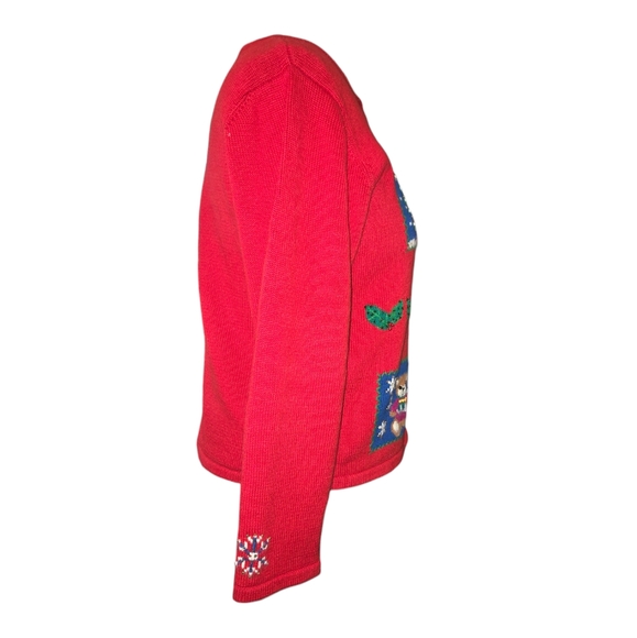 Classics by Marisa Christina VTG Red Patchwork Christmas Cardigan Sweater Size L - Picture 7 of 11